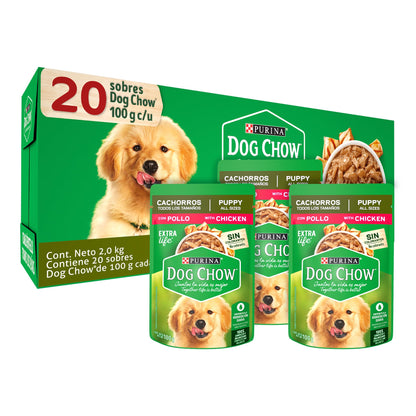 Dog Chow Alimento Húmedo Cachorros Pollo, Paquete con 20 Pzas de 100g