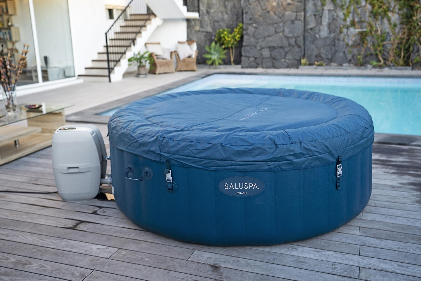 Bestway SaluSpa Portable Inflatable Round Outdoor Hot Tub SPA with 81 Air Jets, Cover, Pump, & Integrated Filter