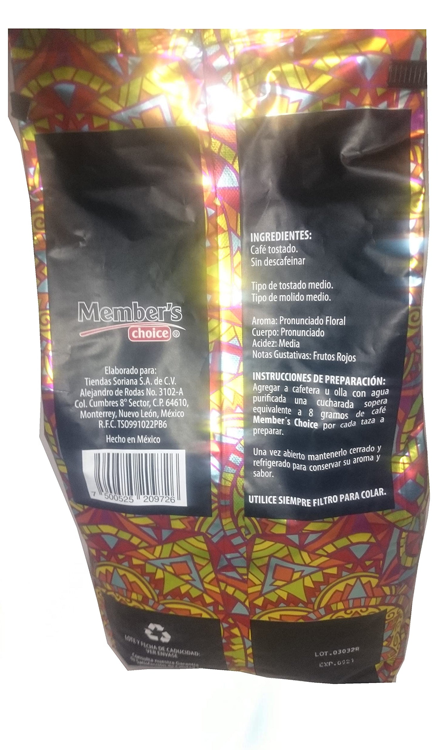 Member's Choice - Café de CHIAPAS tostado y molido medio Member´s Choice 100% café puro mexicano variedad Arábiga contenido neto1kg