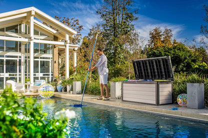 Keter - KETER Premier - Caja Grande de Resina de 150 galones para Muebles de Patio, jardín, Almacenamiento de Cojines al Aire Libre, Accesorios de Piscina y Juguetes, Color Gris