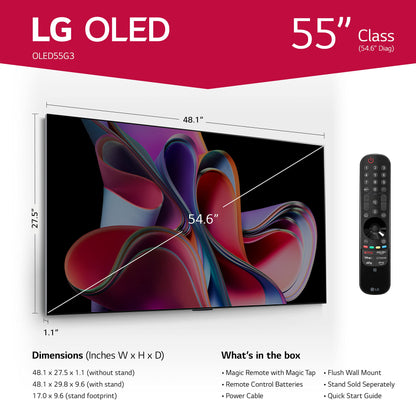 LG G3 Series 55 Pulgadas Clase OLED EVO 4K Procesador Smart TV de visualización Plana para Juegos con Magic Remote AI-Powered Gallery Edition OLED55G3PUA, 2023 con Alexa Incorporado
