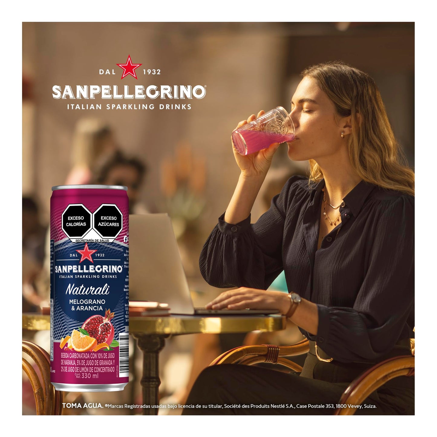 San Pellegrino Naturali Melograno & Arancia, Agua Mineral Sabor Naranja y Granada, Refresco Premium, Pack 12 latas 330ml c/u