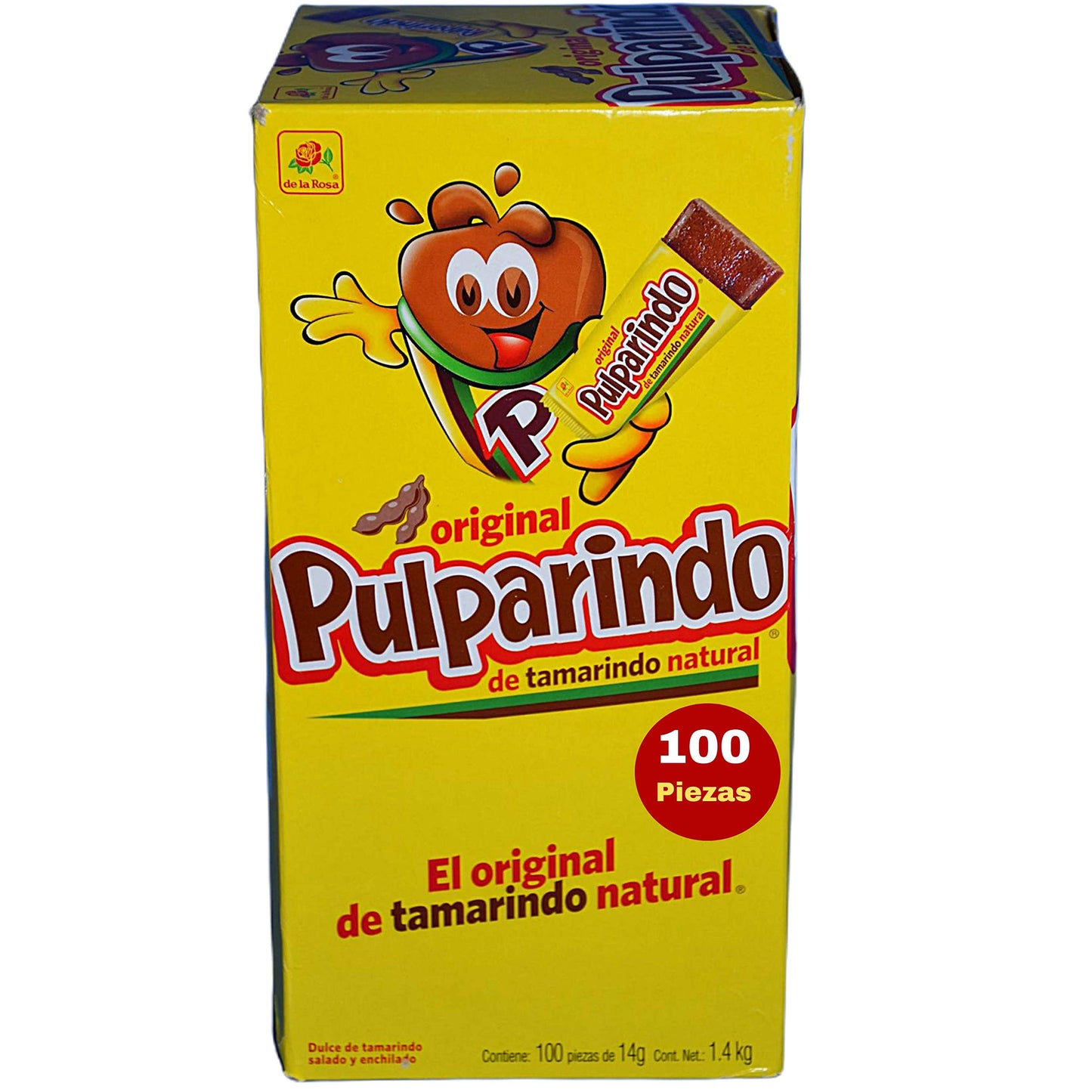 Pulparindo - Pulparindo De la Rosa, Caja 100 Piezas, tamarindo natural, Total 1.4 Kg