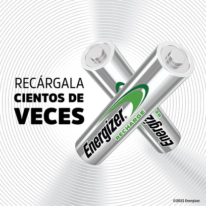 Energizer, 6 Pilas Recargables AA +4 Pilas AAA, Blanco/Verde