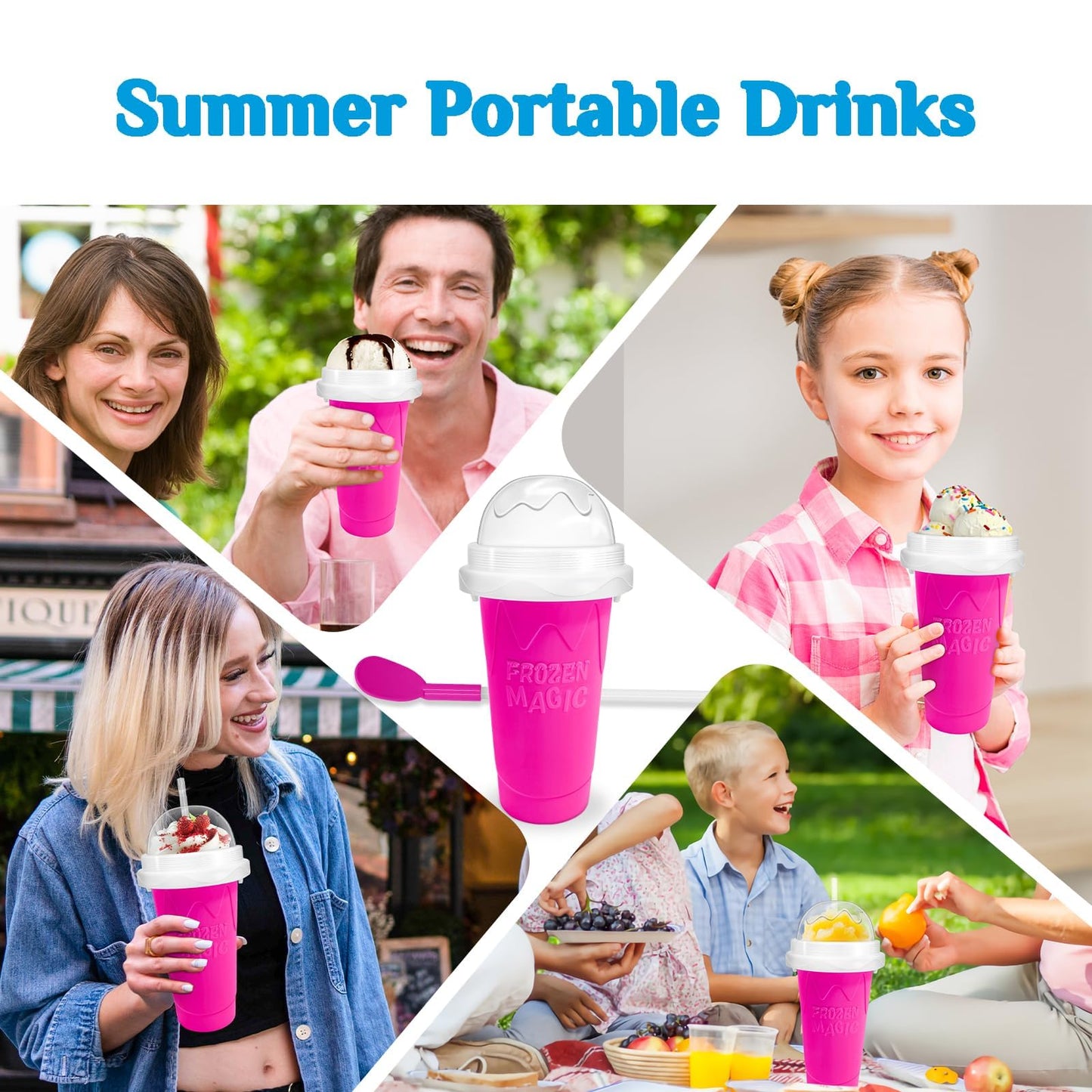 Magic Quick Frozen Smoothies Maker - Taza grande de granizado, taza para apretar DIY (rojo y amarillo)