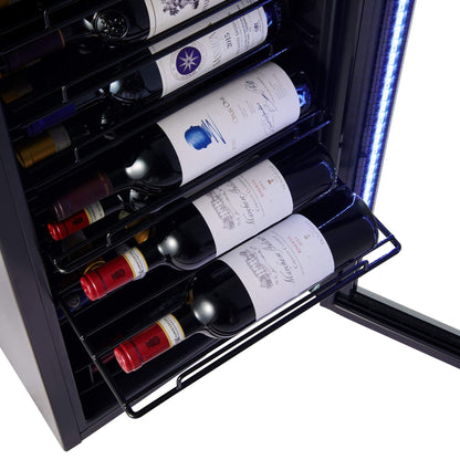 Wine Enthusiast VinoView - Nevera de vino de 28 botellas, refrigerador no empotrado con estantes de matriz, termostato ajustable de 10 a 60 °F, puerta de vidrio de doble panel y visualización LED