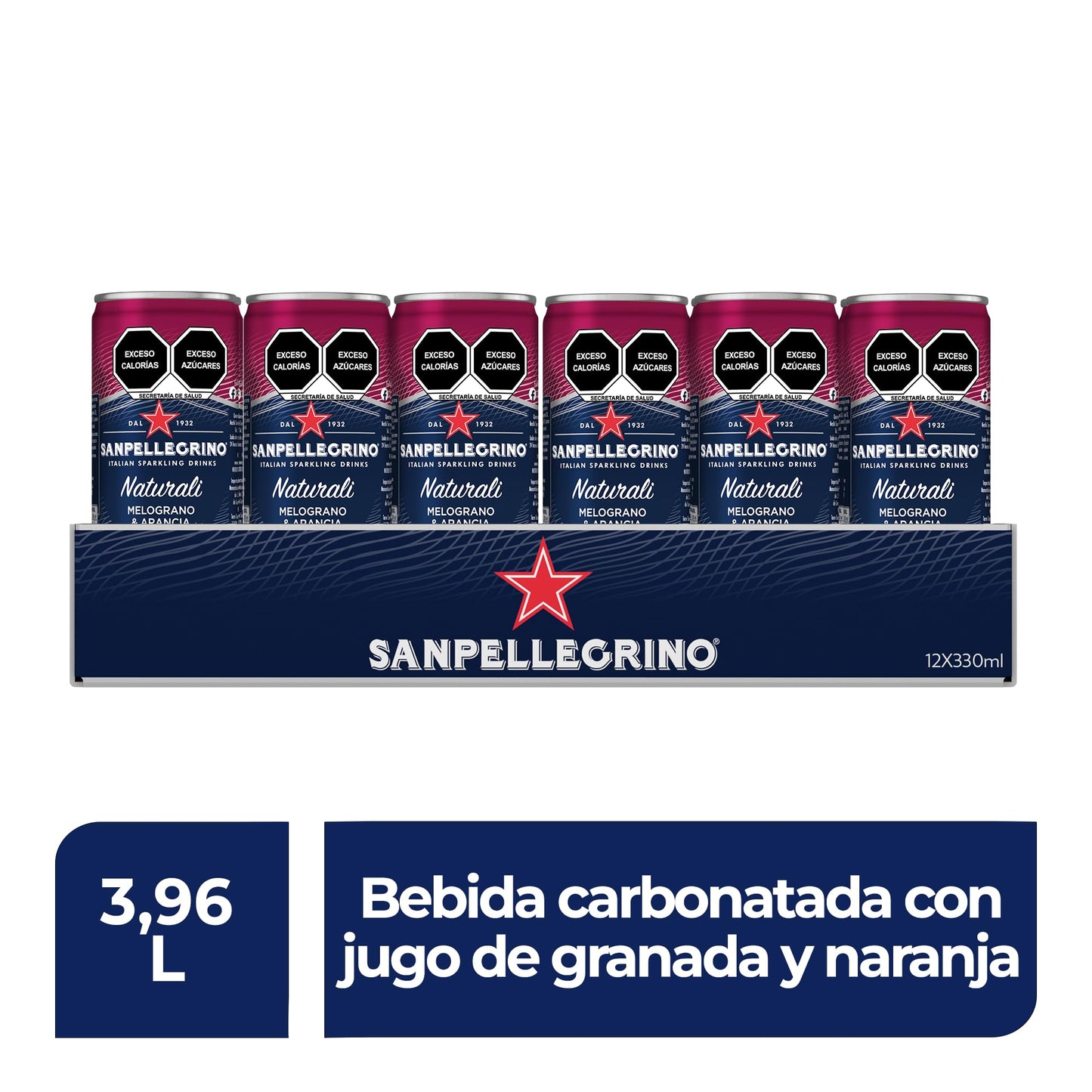 San Pellegrino Naturali Melograno & Arancia, Agua Mineral Sabor Naranja y Granada, Refresco Premium, Pack 12 latas 330ml c/u