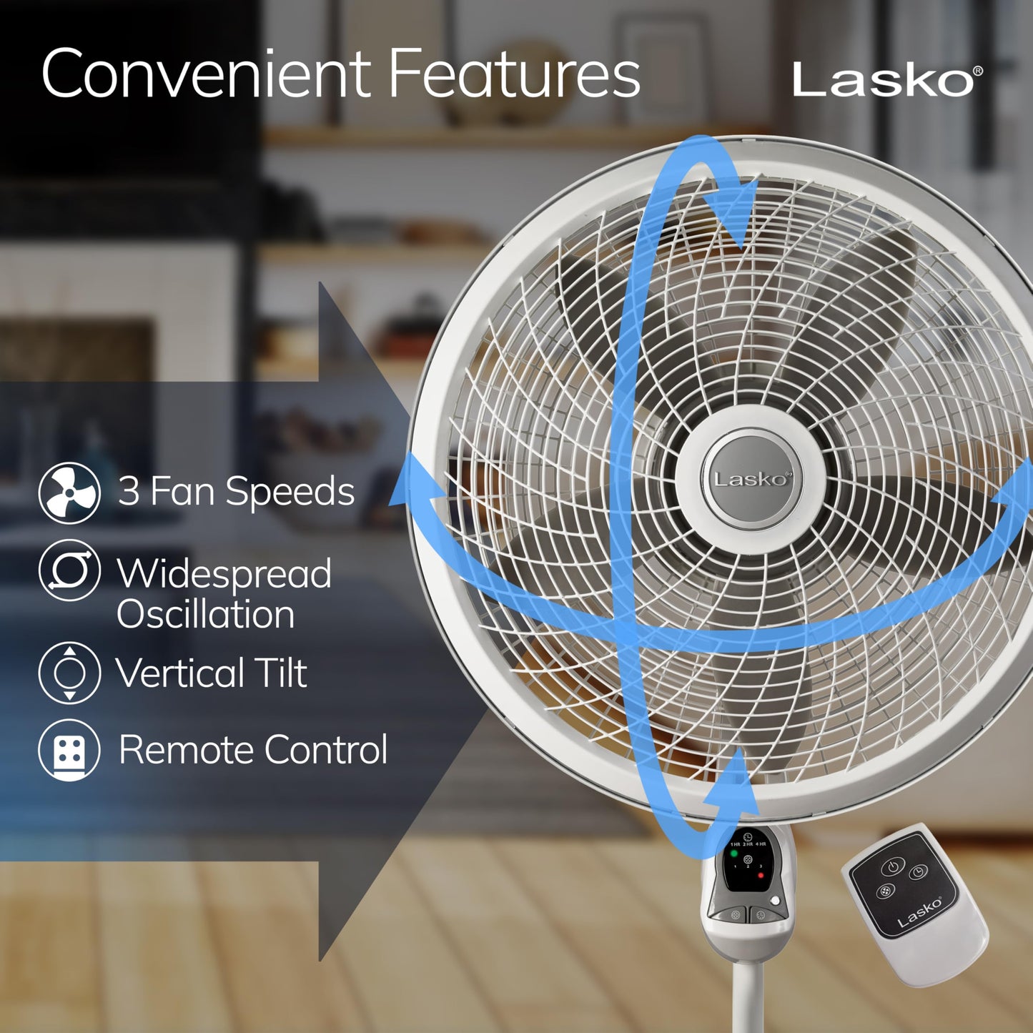 Lasko 1827 Ventilador de pedestal ajustable con elegancia y rendimiento de 18 pulgadas