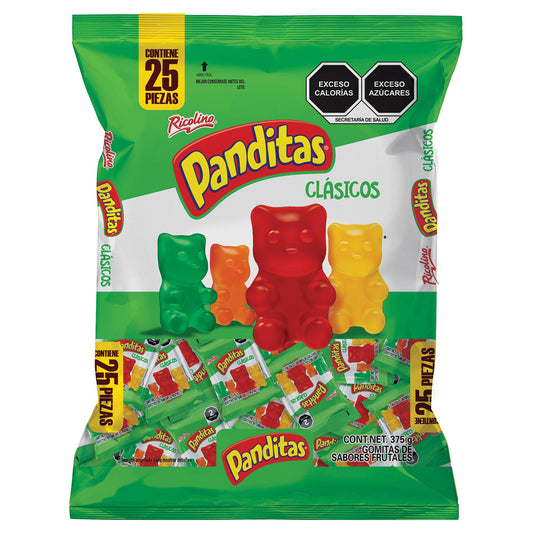 Mini Panditas, Gomitas de sabores frutales. Bolsa de 25 piezas de 15 gramos