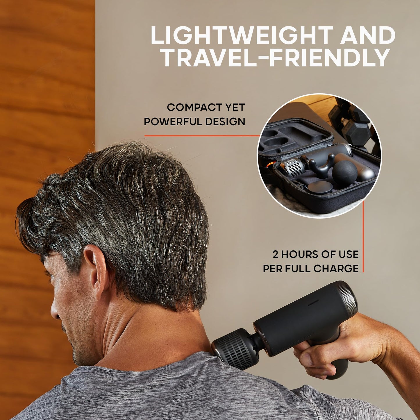 Sharper Image® Powerboost® Pro+ Masajeador compacto de percusión caliente y frío, nodo de doble temperatura, terapia calmante de calor y frío, 6 velocidades, 4 accesorios, recuperación portátil ligera