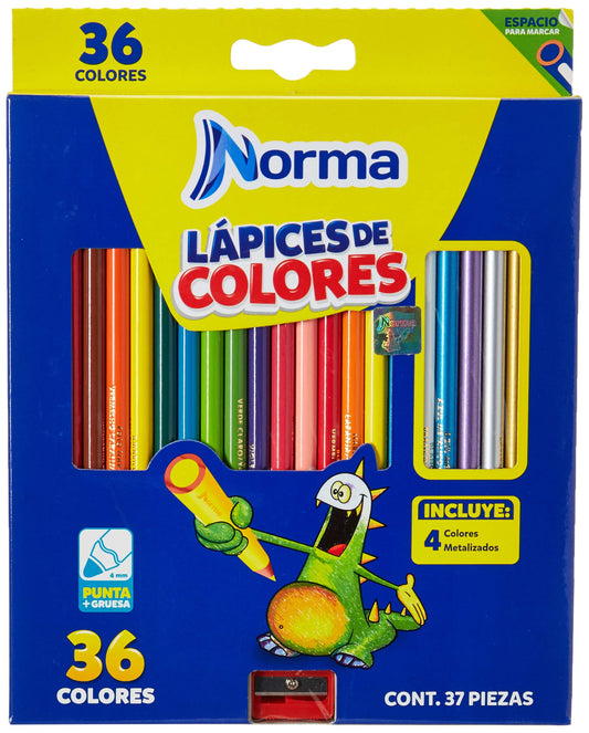 Norma Lápices de Colores Circulares, Incluye Sacapuntas, 1 Pack de 36