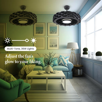 Todays Fans Ventilador de techo sin aspas con luces y mando a distancia, LUMIO - Ventilador de techo con barra descendente de perfil bajo o montaje empotrado con luces para recámara y más, LED