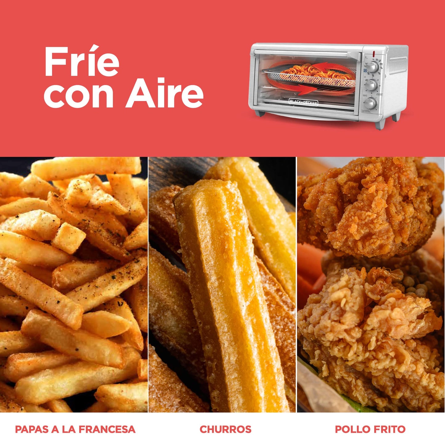 BLACK + DECKER - Horno con freidora de aire BLACK+DECKER extra amplio