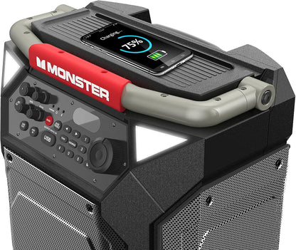 Monster Rockin' Roller 270 Altavoz inalámbrico portátil para interiores y exteriores, 200 vatios, hasta 100 horas de tiempo de reproducción, resistente al agua IPX4, cargador Qi, conecta a otro