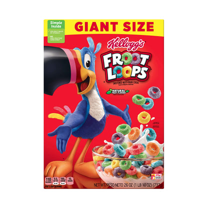 Kellogg's Froot Loops, cereales de desayuno, original, buena fuente de fibra, tamaño gigante, caja de 26 onzas