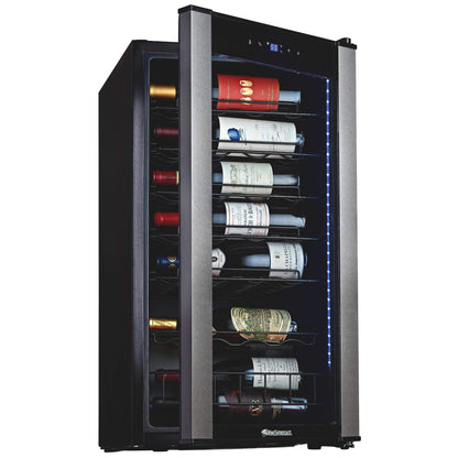 Wine Enthusiast VinoView - Nevera de vino de 28 botellas, refrigerador no empotrado con estantes de matriz, termostato ajustable de 10 a 60 °F, puerta de vidrio de doble panel y visualización LED