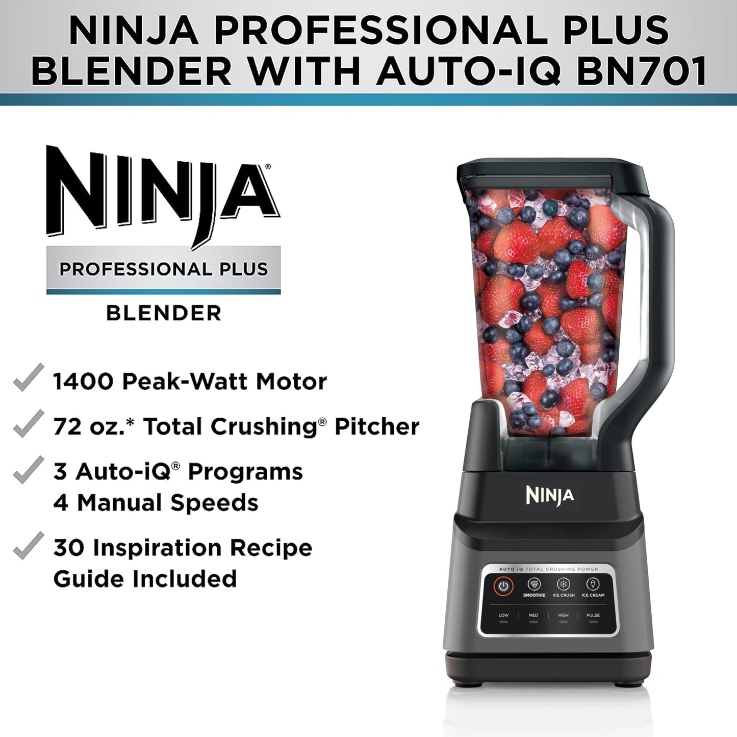 Ninja BN701 Professional Plus Blender with Auto-iQ, and 64 oz. max liquid capacity Total Crushing Pitcher