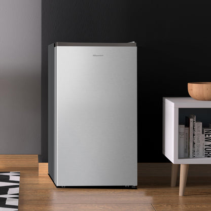 Hisense RR33D6AGX1- Frigobar,3.3 pies cúbicos,Termostato ajustable,Congelador independiente,Estantes para botellas de 2 litros,48x45x84cm(AnchoxLargoxAlto),Gris