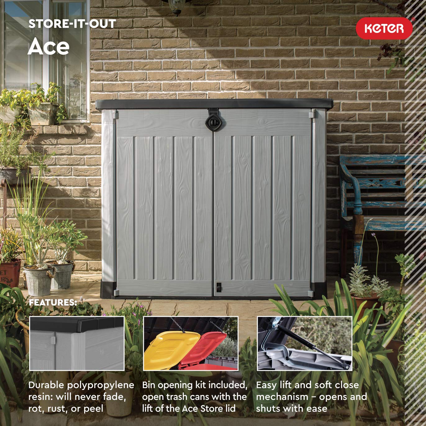 KETER 245009 Store It out Ace - Cobertizo Horizontal para Exteriores, Color Gris