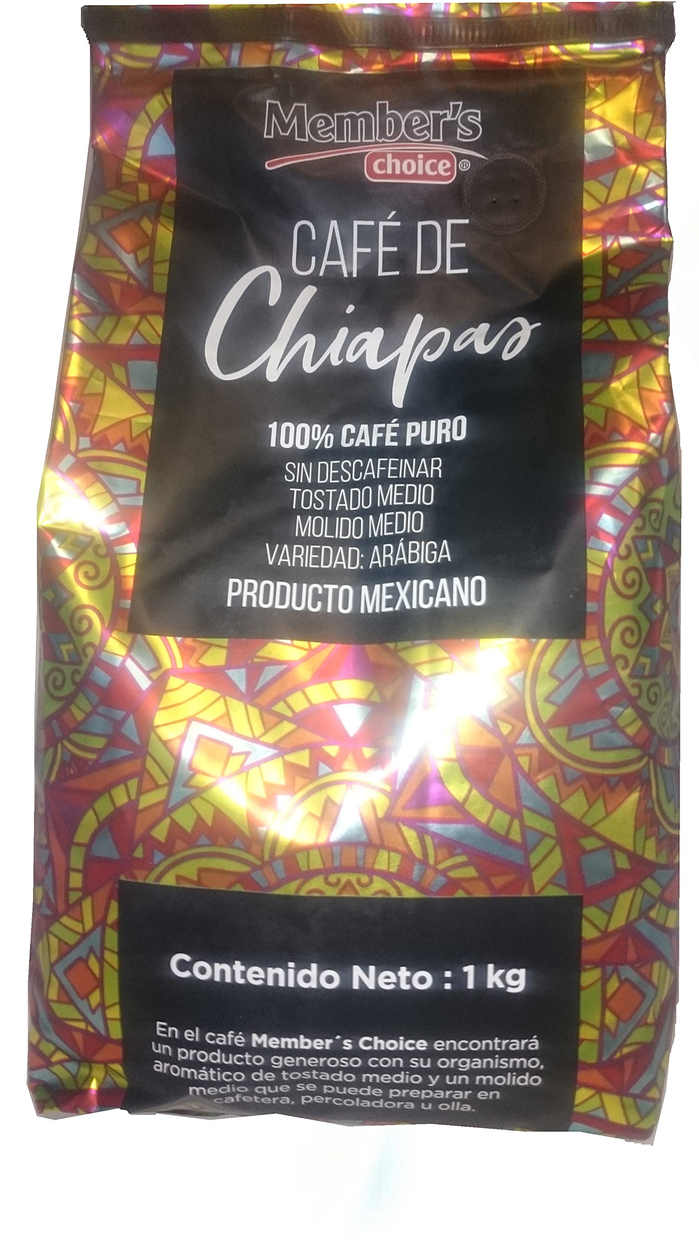 Member's Choice - Café de CHIAPAS tostado y molido medio Member´s Choice 100% café puro mexicano variedad Arábiga contenido neto1kg