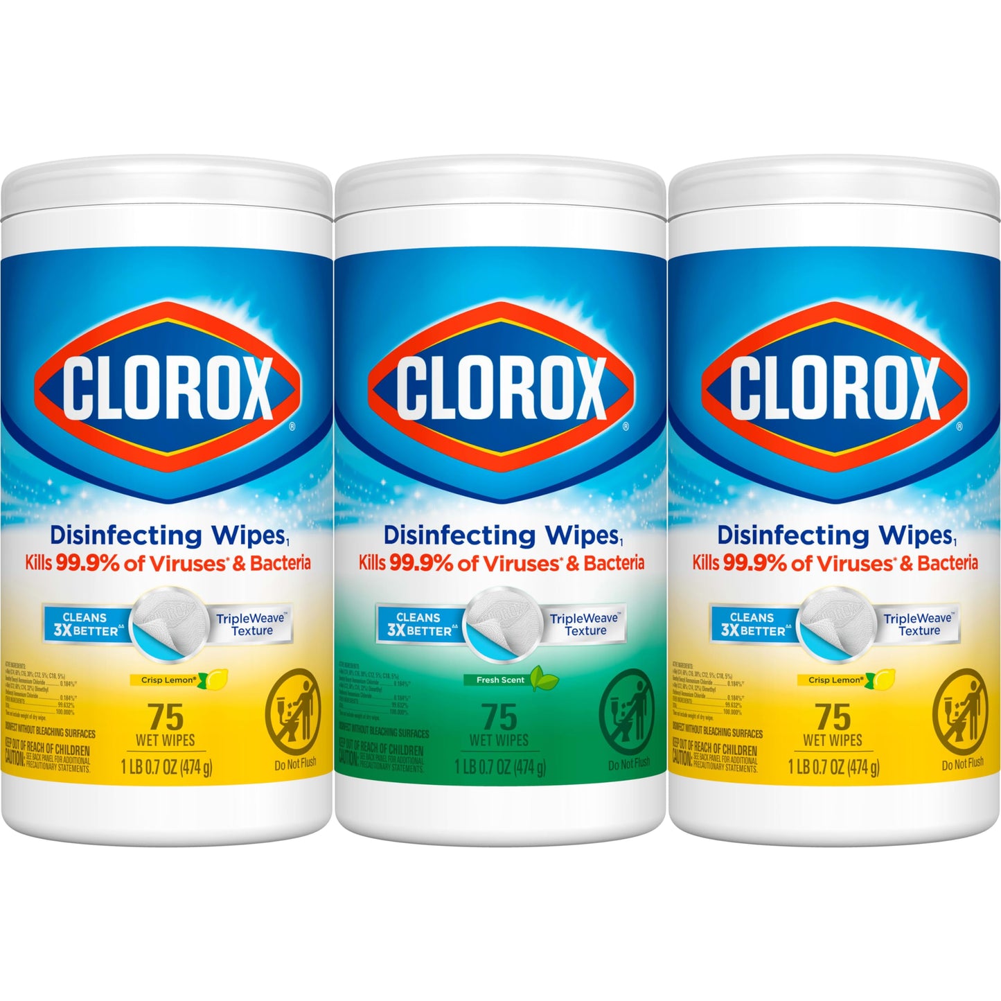Clorox Disinfecting Wipes Value Pack, Fresh Scent and Citrus Blend, 75 Count (Pack of 3)