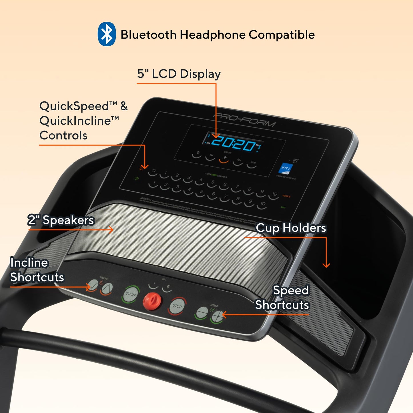 ProForm Carbon TL; Treadmill for Walking and Running with 5” Display, Built-in Tablet Holder and SpaceSaver Design