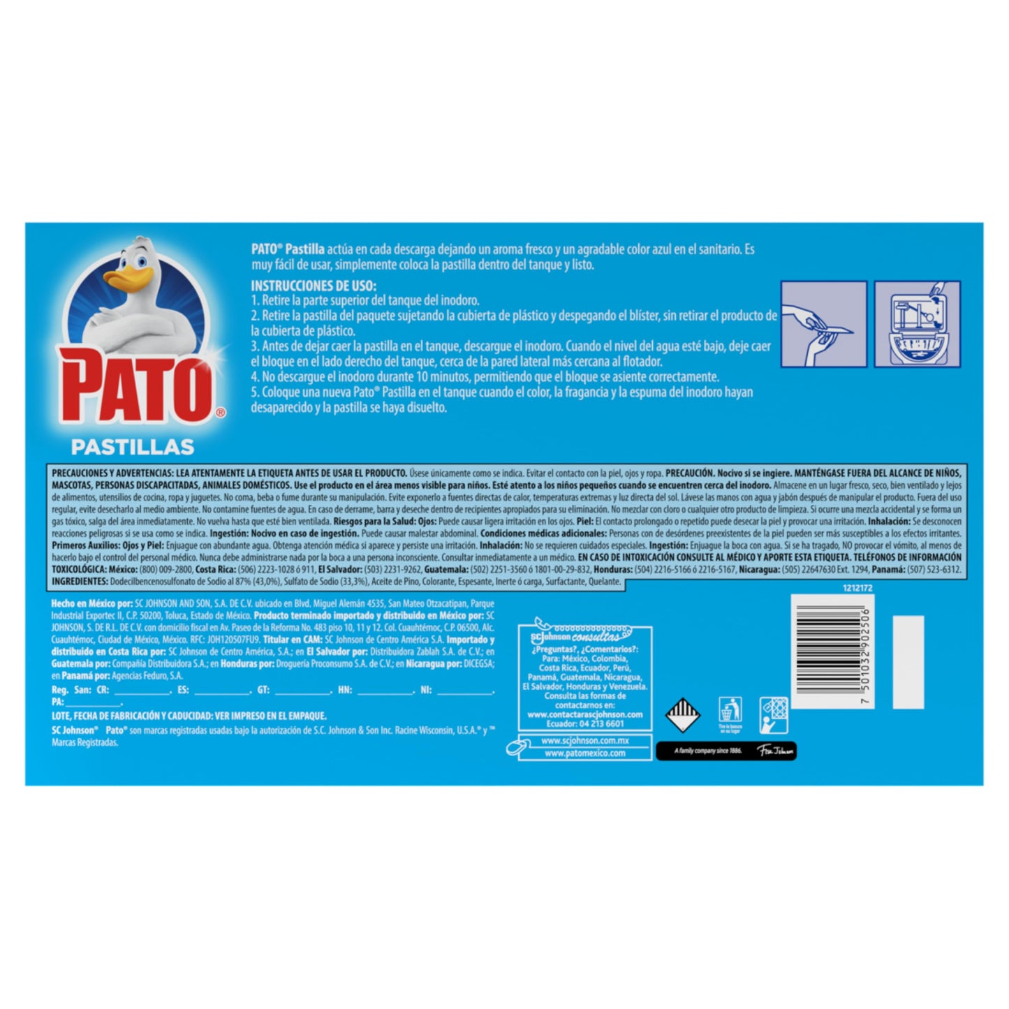 Pato Pastillas Desinfectantes para Tanque de Baño, Quita Manchas y Aromatiza en Cada Descarga, Hasta 5 Semanas, 6 Unidades de 52g cada una