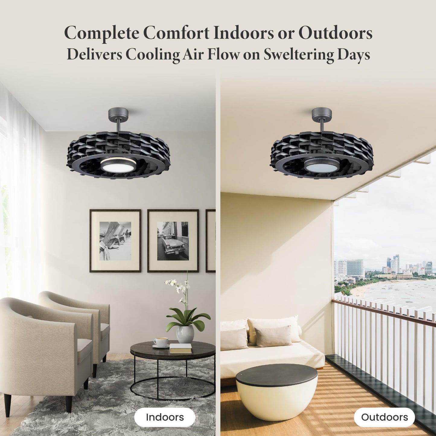 Todays Fans Ventilador de techo sin aspas con luces y mando a distancia, LUMIO - Ventilador de techo con barra descendente de perfil bajo o montaje empotrado con luces para recámara y más, LED