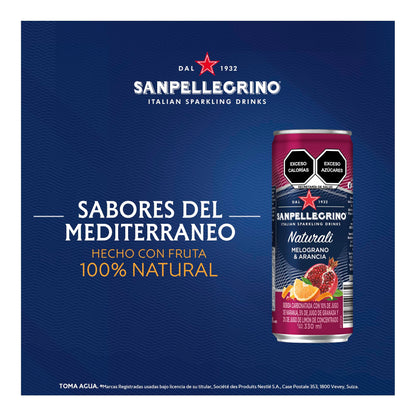 San Pellegrino Naturali Melograno & Arancia, Agua Mineral Sabor Naranja y Granada, Refresco Premium, Pack 12 latas 330ml c/u