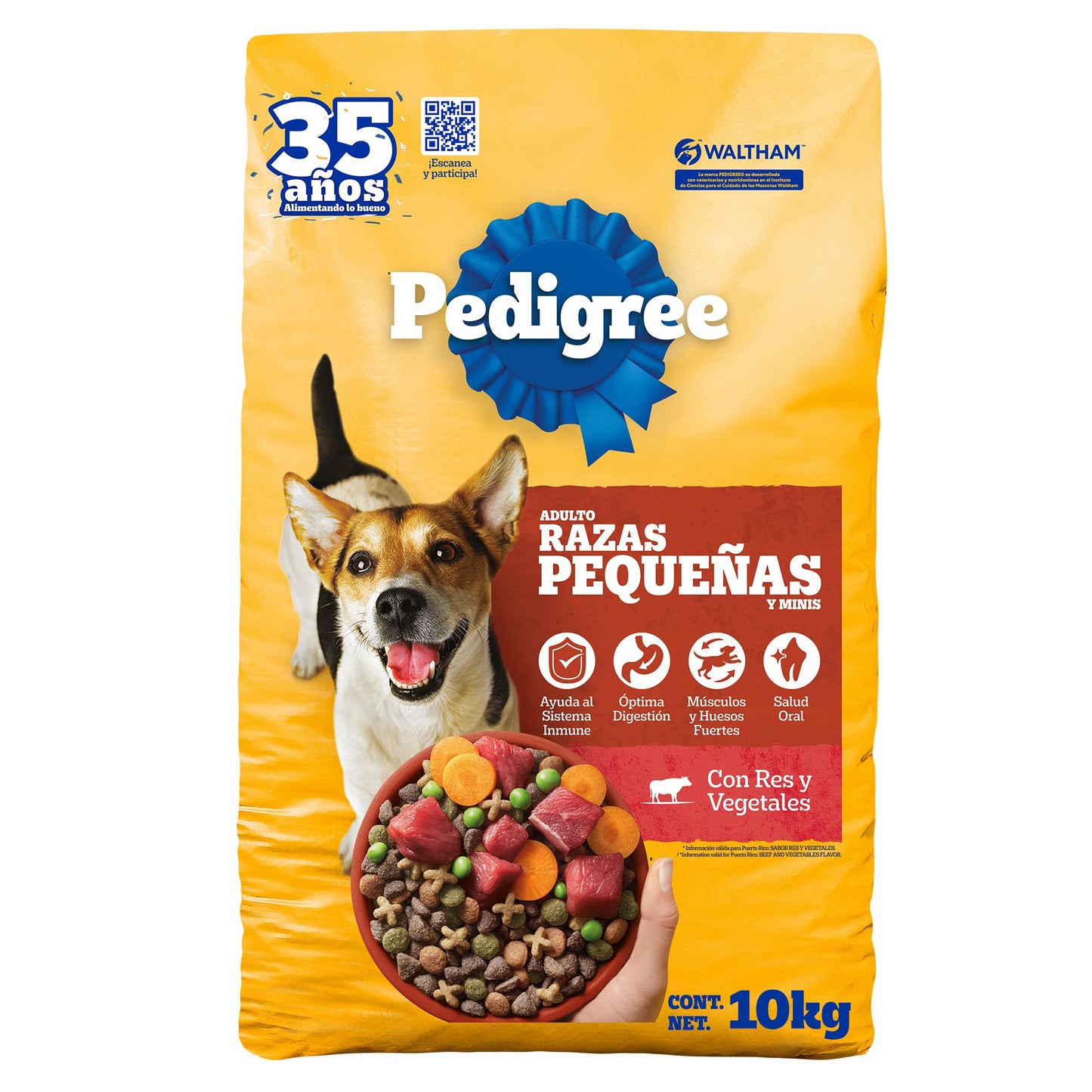 Pedigree - Croquetas para Perro 10 kg, on Res y Vegetales, Razas Pequeñas y Minis, con Proteína, Fibra y Antioxidantes