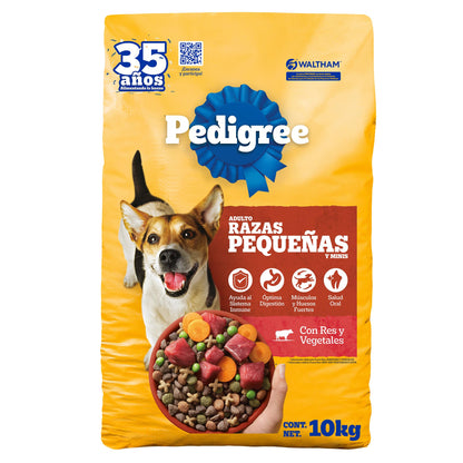 Pedigree - Croquetas para Perro 10 kg, on Res y Vegetales, Razas Pequeñas y Minis, con Proteína, Fibra y Antioxidantes