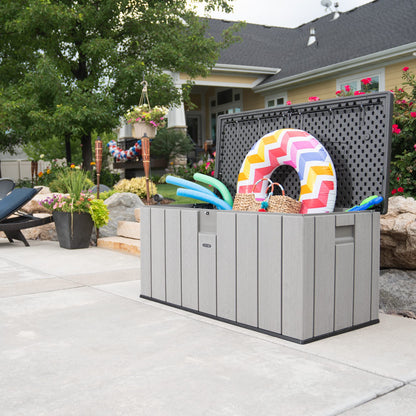 LIFETIME - Caja de almacenamiento para exteriores de 150 galones, tapa gris