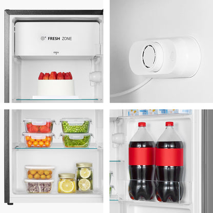 Hisense RR33D6AGX1- Frigobar,3.3 pies cúbicos,Termostato ajustable,Congelador independiente,Estantes para botellas de 2 litros,48x45x84cm(AnchoxLargoxAlto),Gris