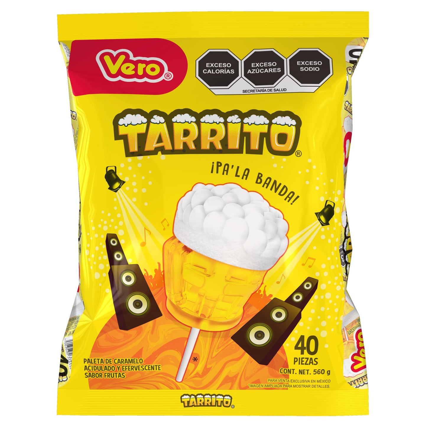 Vero - 40 Paletas de Dulce Tarrito + 2 crayones de regalo sabor mango y Manzana - Paleta de Caramelo acidulado y efervescente sabor frutas