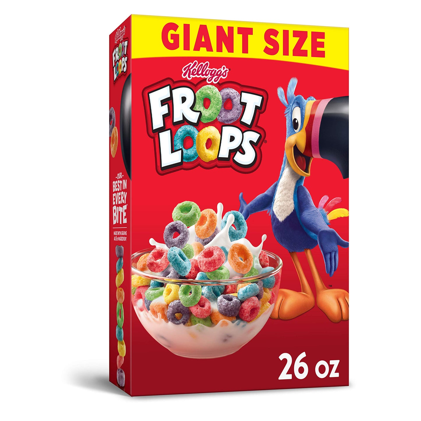 Kellogg's Froot Loops, cereales de desayuno, original, buena fuente de fibra, tamaño gigante, caja de 26 onzas