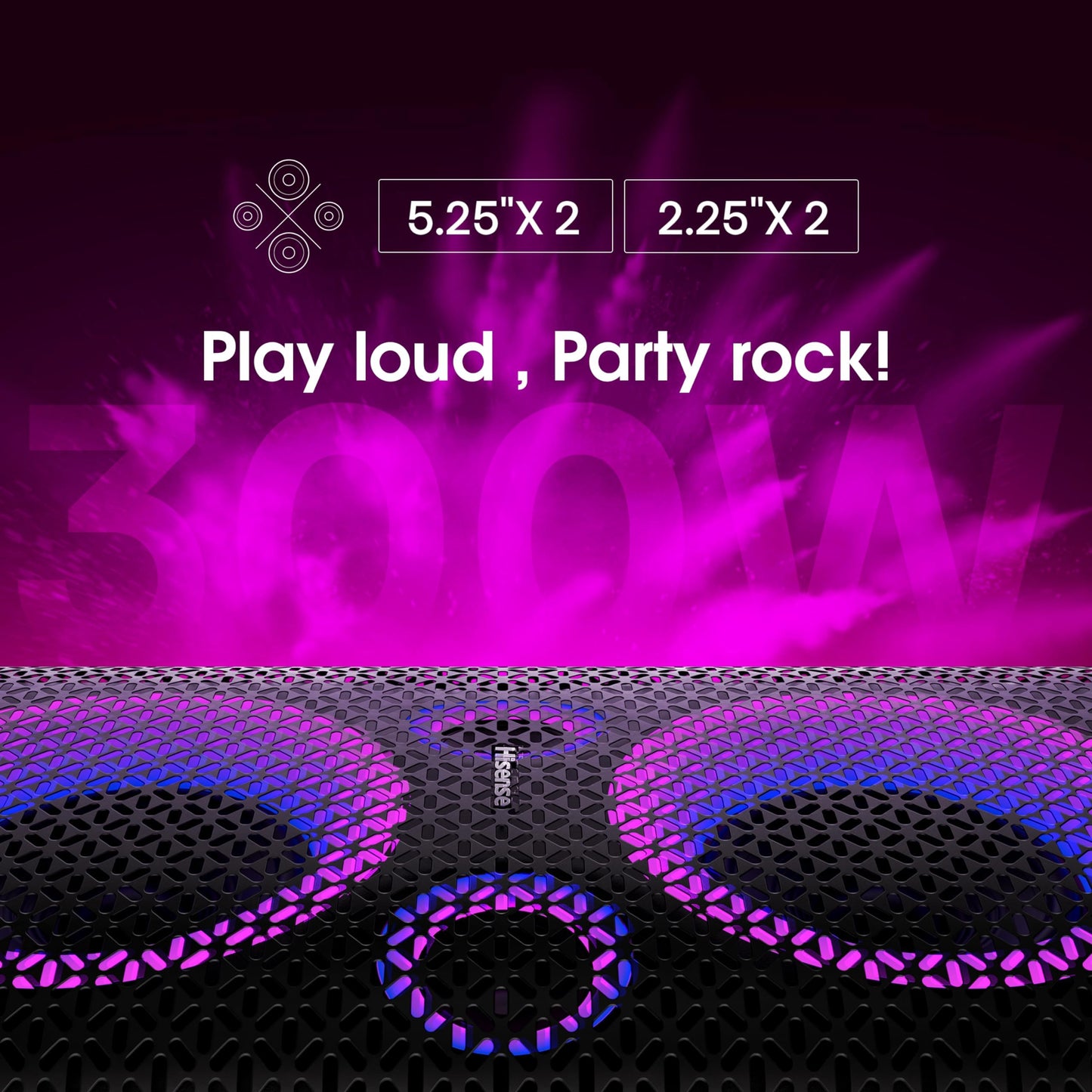 Hisense Ultimate - Altavoz inalámbrico para Fiesta Exterior e Interior con subwoofer, 2.0 CH, 300 W, IPX4 Impermeable, batería de Larga duración, Bluetooth5.0, Modo DJ y Karaoke (HP100)