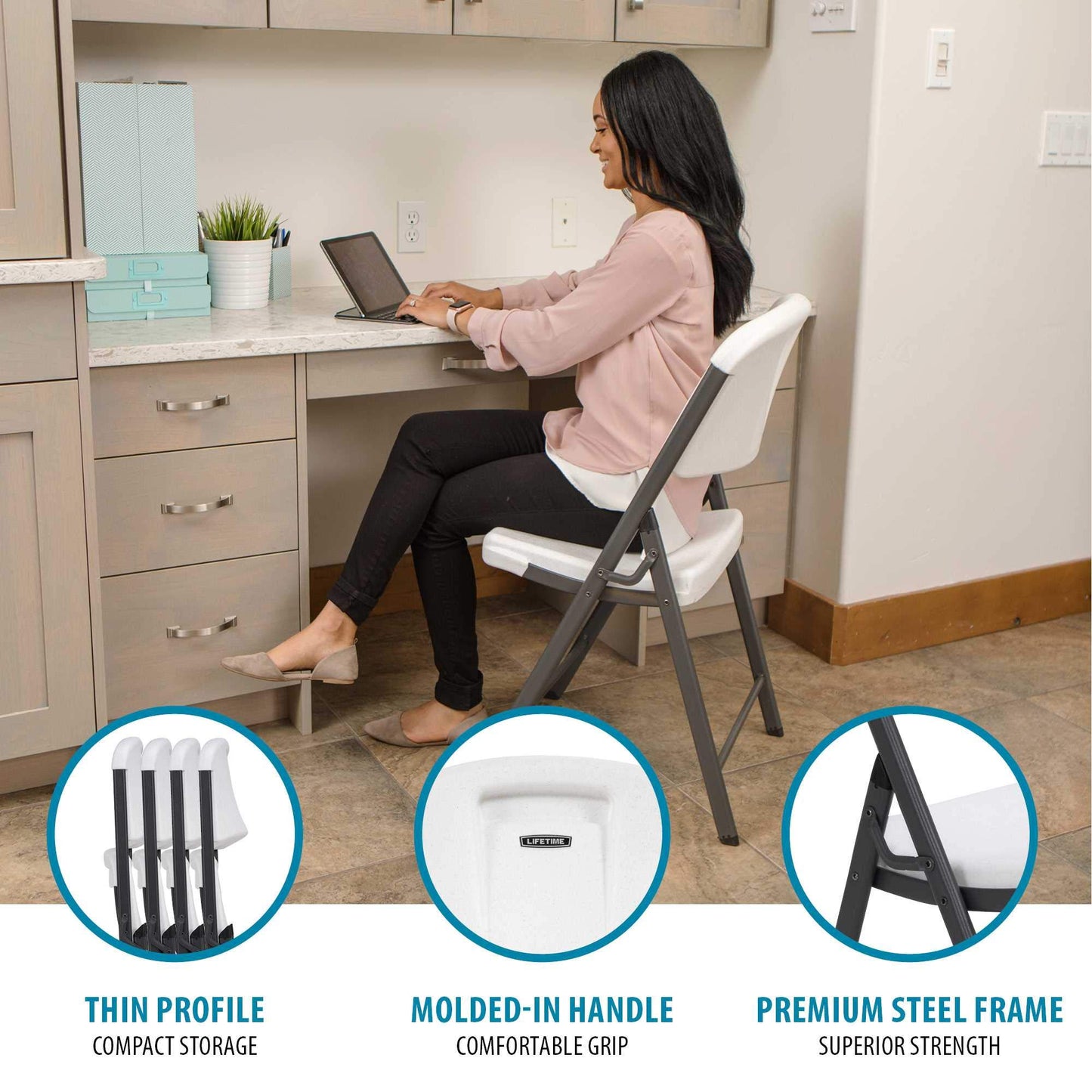 Lifetime 22804 Silla Plegable Comercial clásica, Granito Blanco, 1 Paquete