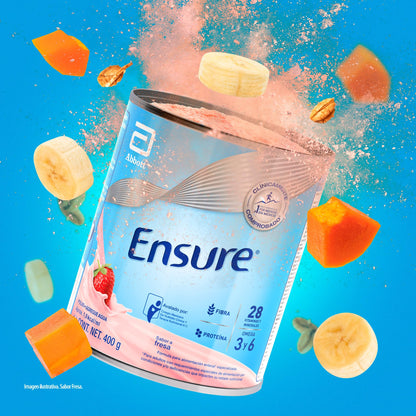 Ensure Clásico - en Polvo Sabor Fresa, 400g, Alimentación Especializada con Vitaminas, Proteínas y Prebióticos, Clínicamente Probado