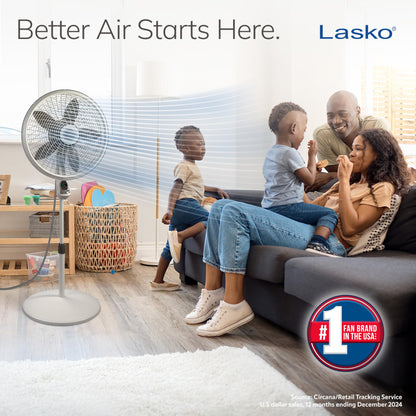 Lasko 1827 Ventilador de pedestal ajustable con elegancia y rendimiento de 18 pulgadas