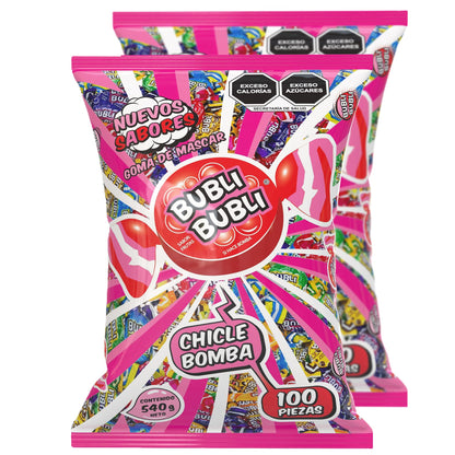 Bubli Bubli Surtido | 2 Pack | Goma de Mascar Suave | Sabores Frutales | 540g c/u | Chicle sabor frutas | 100 pz c/u