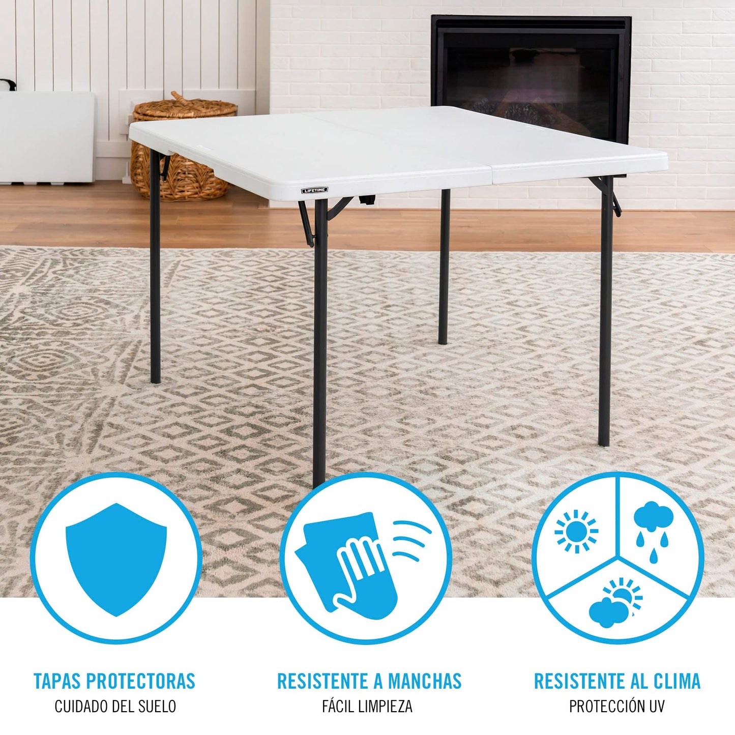 Lifetime Products 80100 Folding Table, White Polyethylene With Steel Frame, 37-In. Square