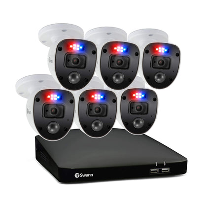 Swann Home DVR Sistema de cámara de seguridad con disco duro de 1 TB, 6 cámaras de 8 canales, video Full HD de 1080p, CCTV con cable para interiores y exteriores, visión nocturna a color, detección de