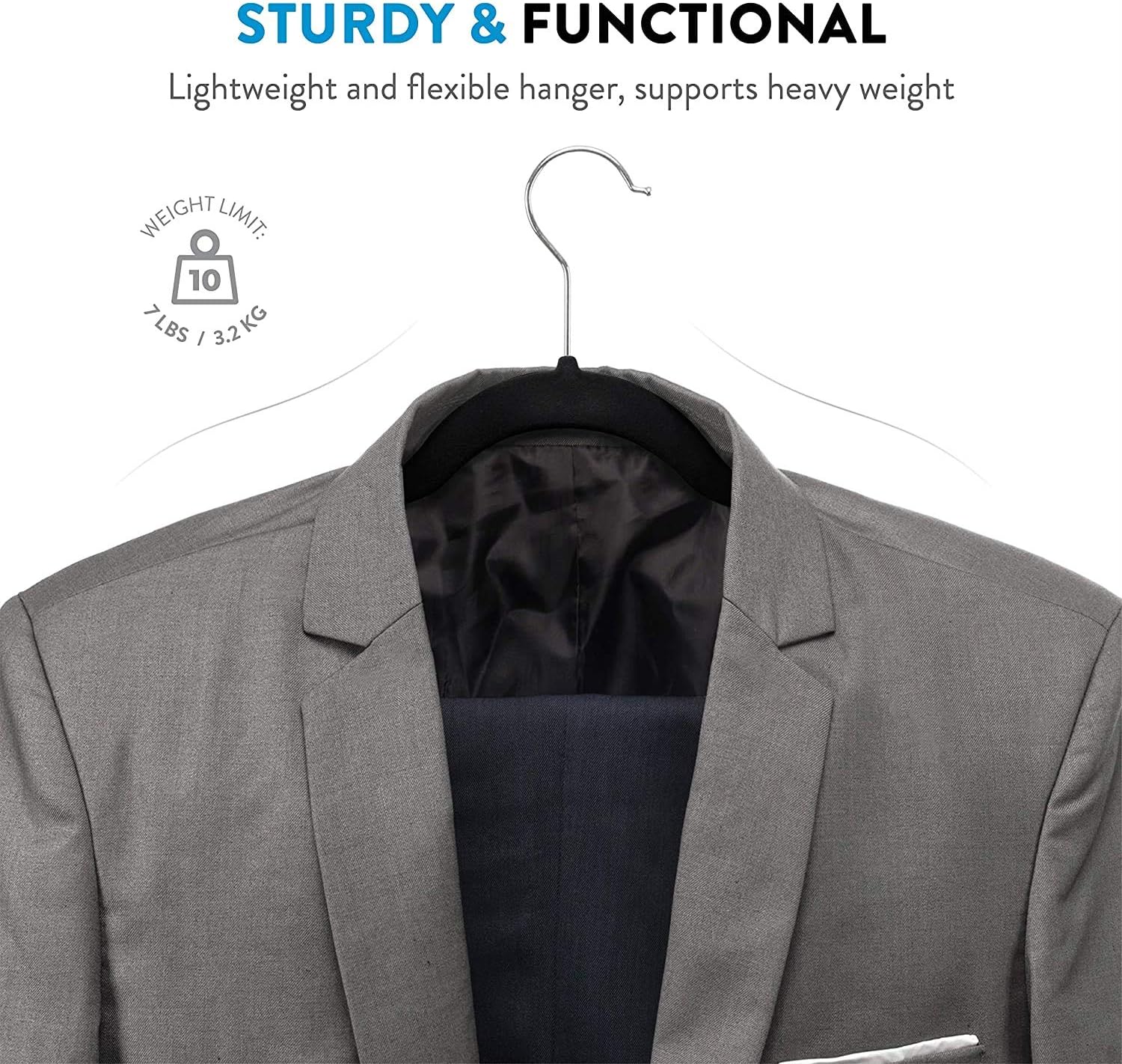 Ganchos - para Ropa de Terciopelo50 Unidades Caja Color Negro Perchas de Ropa Calidad Premium Gancho 360 grados para Camisas Sacos Chamarras Pantalones Pants y Ropa