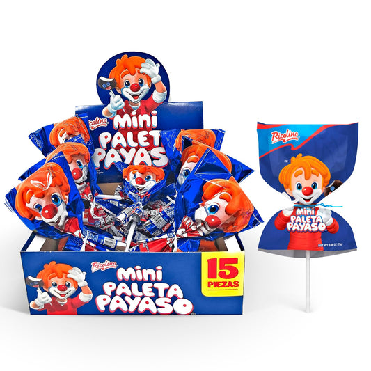 RICOLINO - Mini Paleta Payaso 15 piezas de malvavisco con revestimiento con sabor a chocolate y gomitas