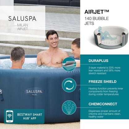 Bestway SaluSpa Portable Inflatable Round Outdoor Hot Tub SPA with 81 Air Jets, Cover, Pump, & Integrated Filter