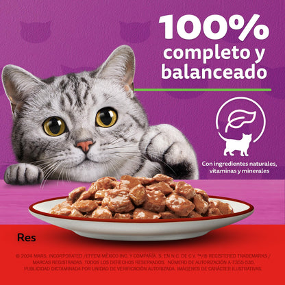 Whiskas Sobres Multisabor para Gatos Adultos Sabor Res, Pescado y Aves 24 Piezas de 85gr
