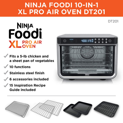 Ninja - Ninja DT201 Foodi 10 en 1 XL Pro Air Fry Horno tostador de convección digital con deshidratar y recalentar, 1800 vatios, acabado de acero inoxidable