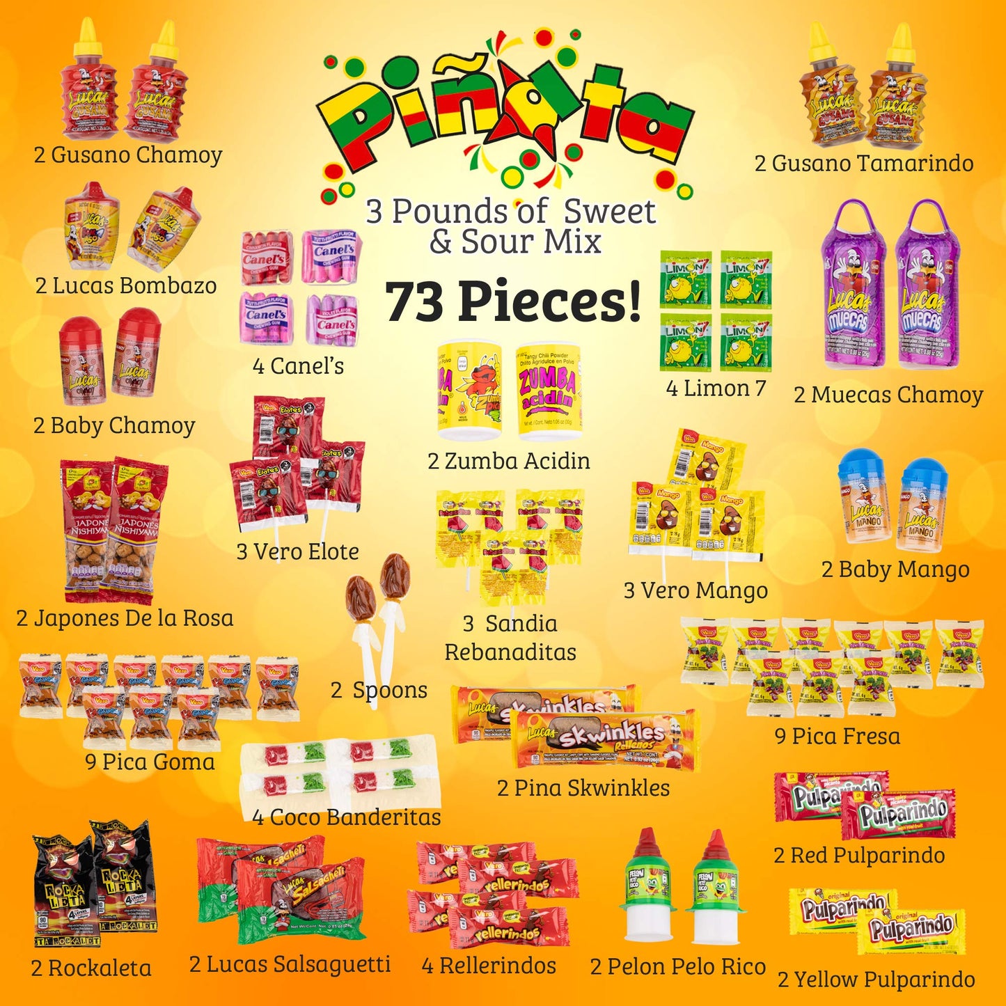Pinata - Dulces Mexicanos Pinata (1.36 Kilos Acido y Dulces Mix) Surtidos Nombre de Marca Party Favoritos Assorted Pelon Muecas Pulparindo