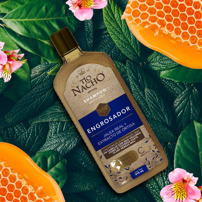 TÍO NACHO - Tío Nacho ENGROSADOR, Shampoo JALEA REAL con extracto de ORTIGA, GINSENG, QUINOA, ALOE VERA y LÚPULO, un cabello con MÁS VOLUMEN