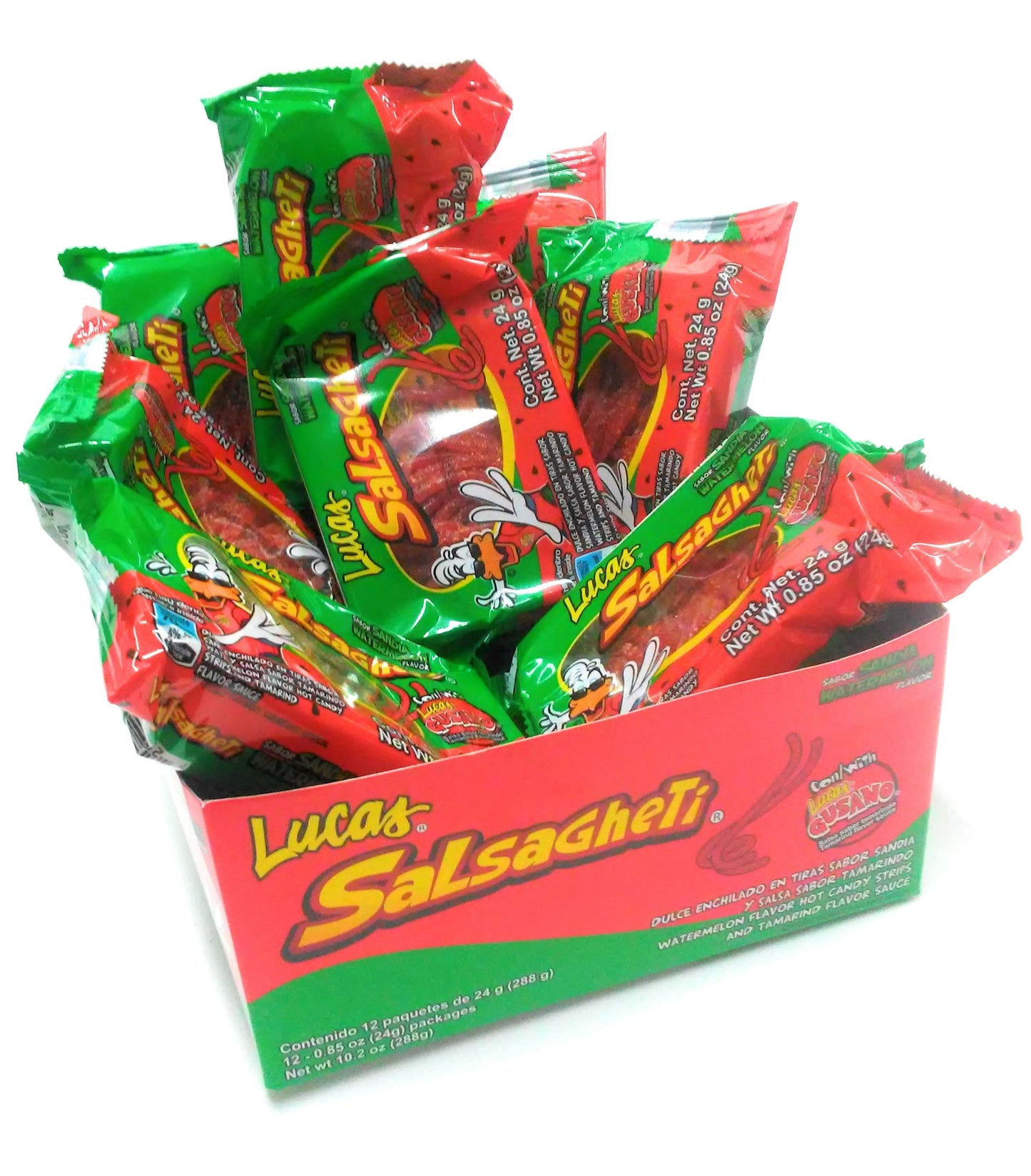 Lucas Salsagheti Flavor Sandia with Gusanos Tamarind Flavor Sauce, 0.85 oz, 12 package box